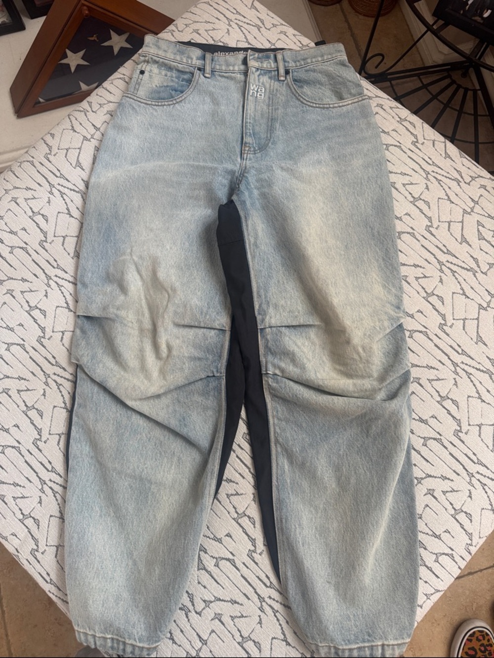 Light Blue Denim Jogger Jeans with Black Panel